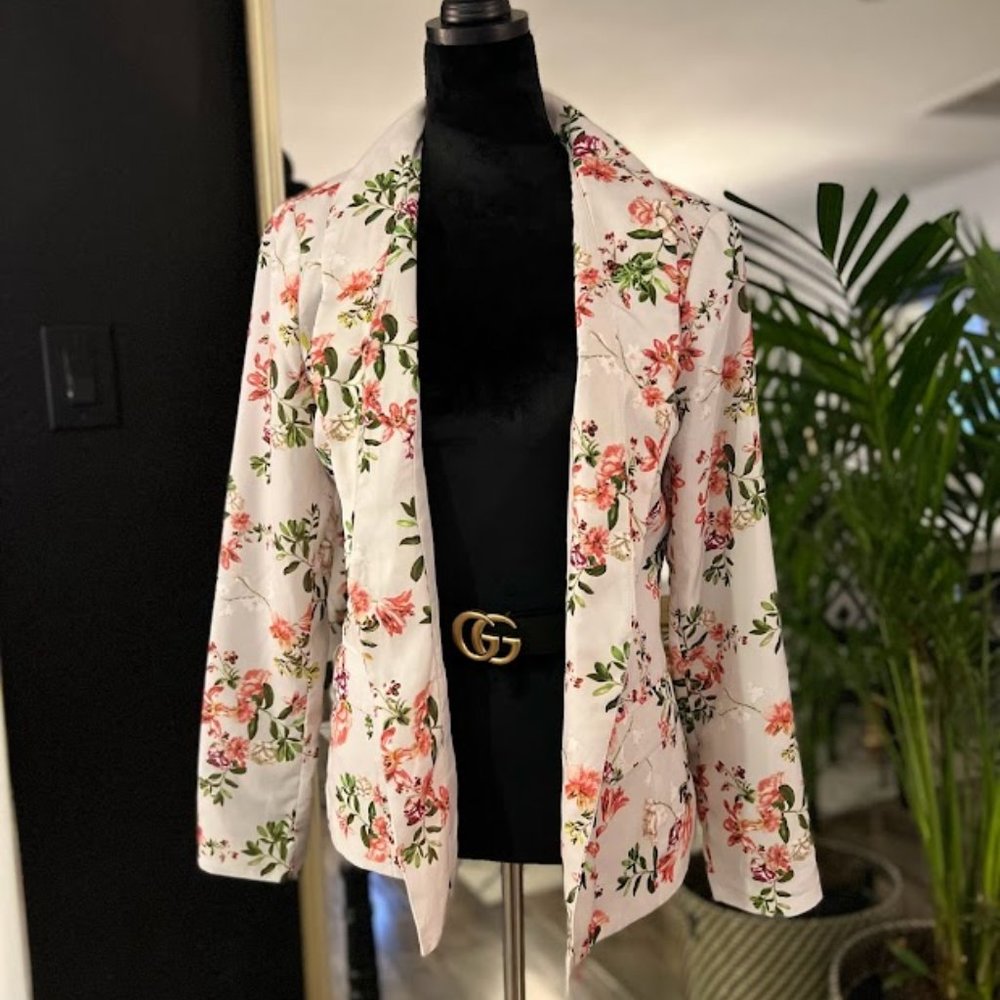 Women's Multi color Floral Print Satin Blazer